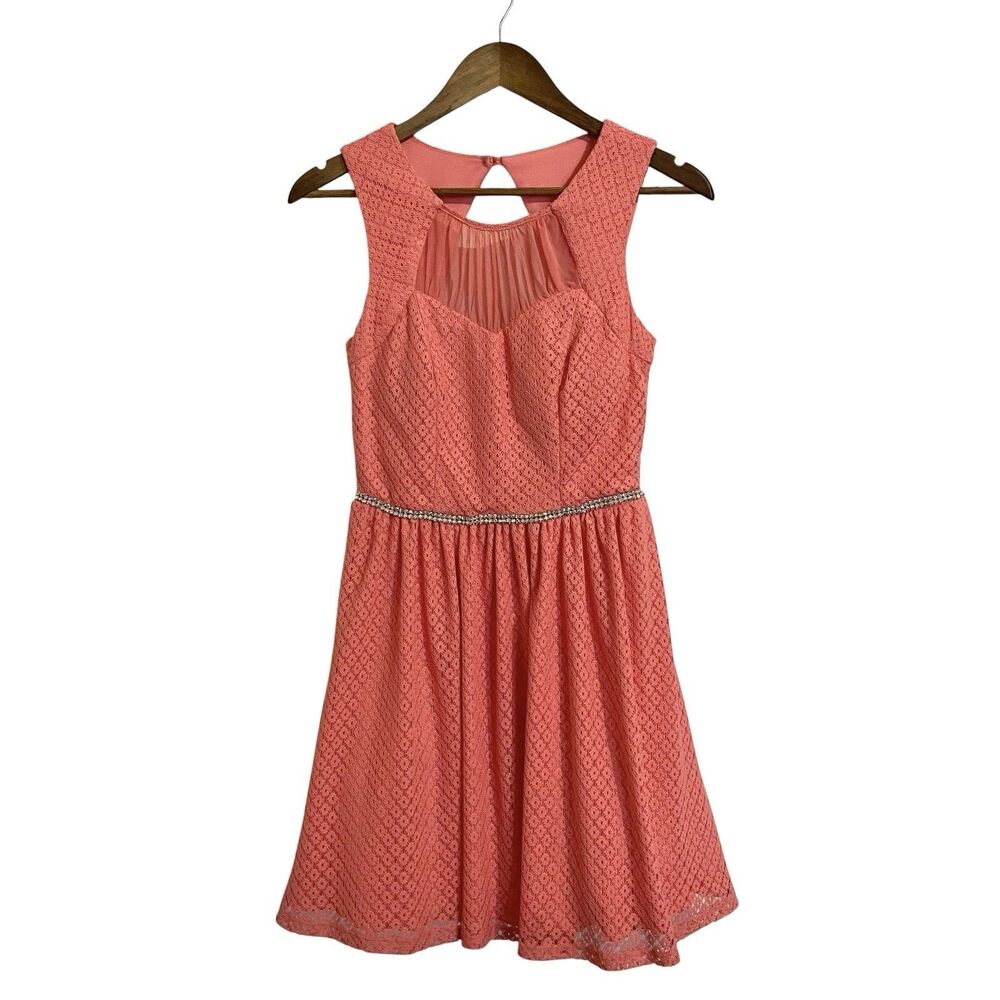 Jodi Kristopher Dress Fit&Flare Womens S Coral Orange Stretch Sleeveless Bling